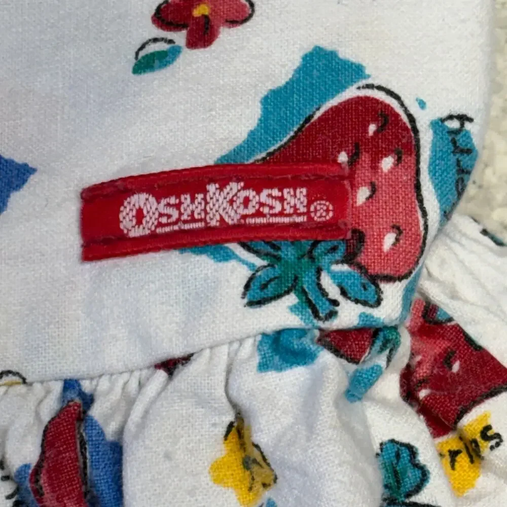 Vintage OshKosh B'Gosh Dress Girls 6X White Jumper Cherry Strawberries Made USA